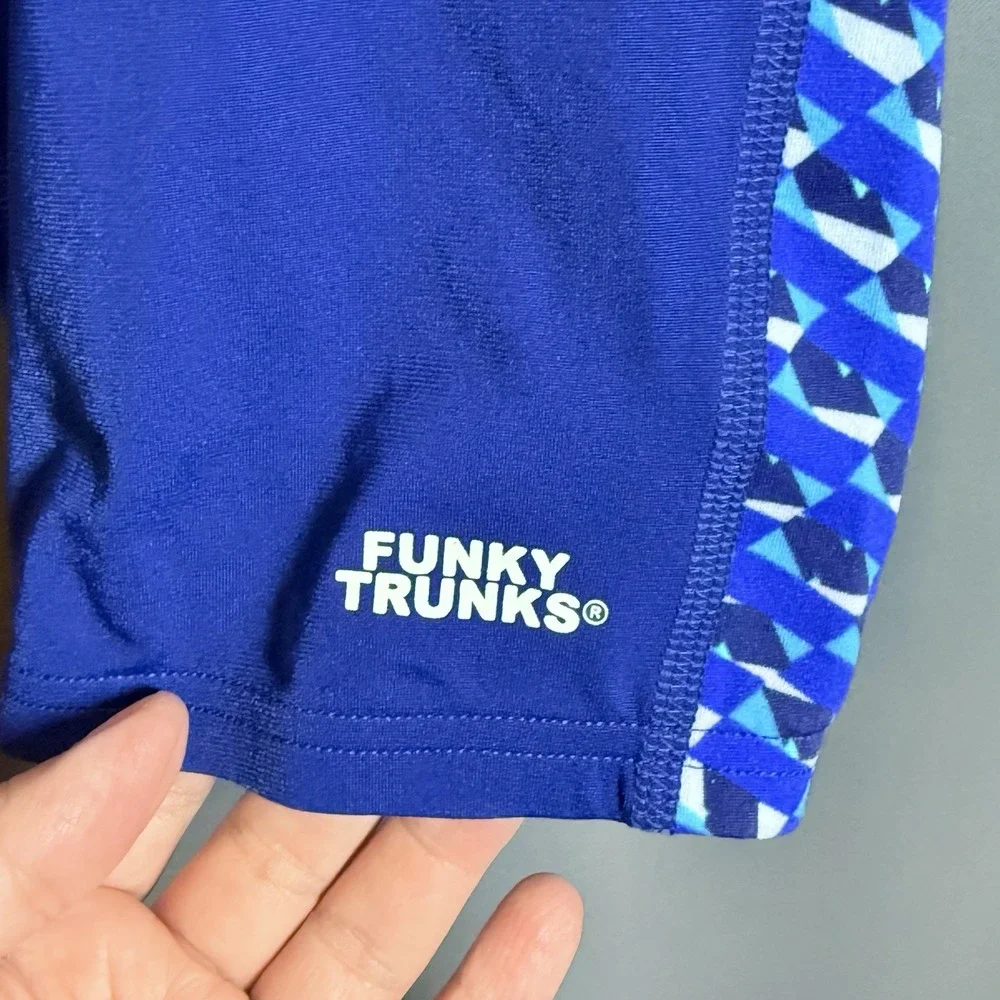 Funky Trunks Blue Geometric Print Swimming Training Jammer Men's 34/M